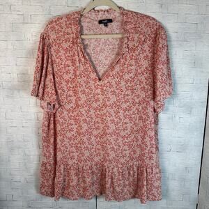 Angels pink floral v-neck peasant top flutter sleeve cottagecore bohemian hippie